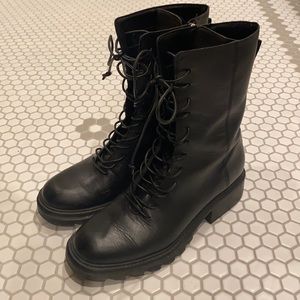 Zara combat boots. Rugged and elegant at same time with faux leather laces.